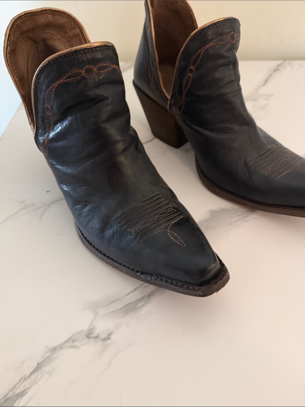Ariat Black Western Heeled Ankle Boots with Brown Stitching